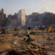 Funeral pyres of people, who died due to the coronavirus disease (COVID-19), are pictured at a crematorium ground in New Delhi